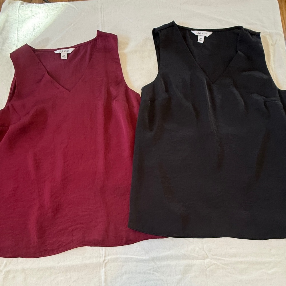 Two silky v neck Nine West Tops Black and Red XS